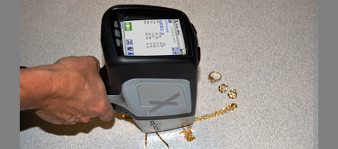 DELTA Classic Handheld XRF Analyzer Testing Gold Jewelry